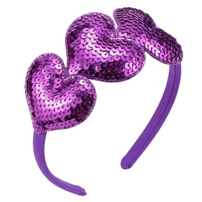 Paars glinsterende haarband met pailletten harten – meisjes diadeem – feestelijk haaraccessoire met 3 hartvormige versieringen