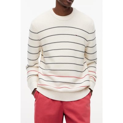 Tommy Hilfiger Slim Stripe Sweater Ancient White Stripe Größe: M | Pullover Outlet | Herren | Weiß