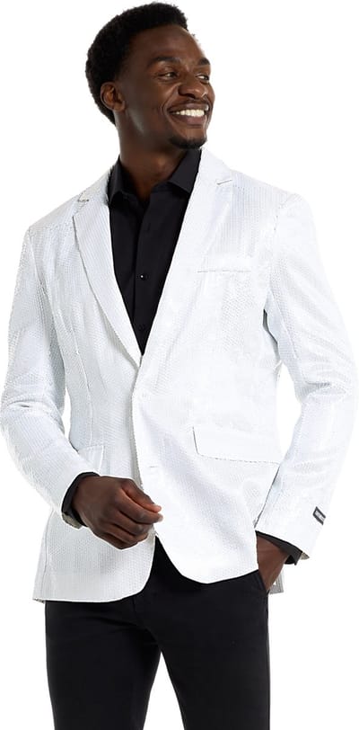 Suitmeister Sequins Wit - Heren Blazer - Kerst - Oud en Nieuw - Glimmende Pailletten - Toppers Outfit - Wit Jasje - Maat S