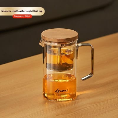 500ML Transparante Glazen Kopjes Huis en Keuken Drinkware Theezetketel Roestvrijstalen Handvat Koffiemok Glaswerk 500-750ml brown