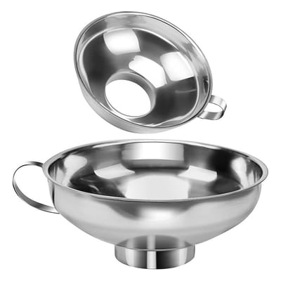 QTTVBTNA - 2 stuks RVS Trechters Set - Keuken Trechter - Breed Mond Ontwerp - Voor Brede en Normale Potten - Keukengereedschap - Zilver - Ø10,5/14,8cm