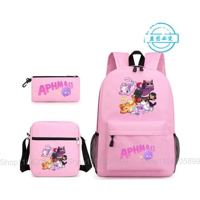 Aphmau Rugzak Student Mochila Schooltas Etui Schoudertas 3-delige Set Mode Meisjes Jongens Spel Cartoon Schooltas Cadeau 16 inches