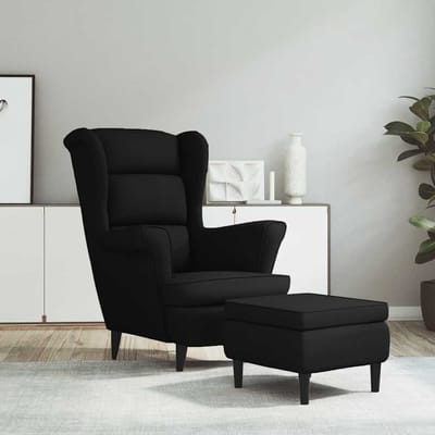 vidaXL - Fauteuil - met - voetenbank - fluweel - zwart