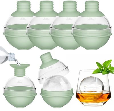 Dailygoods - 4 stuks grote siliconen ijsblokjesvorm voor whisky met 2-in-1 trechterdeksel - 6 cm ronde ijsblokjesvormen voor cocktails bourbon - gemakkelijk los te maken - perfect rond