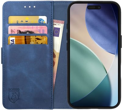 Rosso Element Geschikt voor Apple iPhone Air | Wallet Book Case | Portemonnee Hoesje | 3 Pasjes | Magneetsluiting | Stand Functie | Blauw