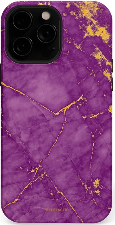 Casetastic hoesje geschikt voor Apple iPhone 13 Pro Max - MagSafe - Dubbellaagse bescherming - Paarse Marmer - Fashion Case - Lavendel Goud