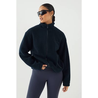 Dames DSGN Studio Borg Doorlopende Rits Turtleneck Jas | Navy | Maat: XL