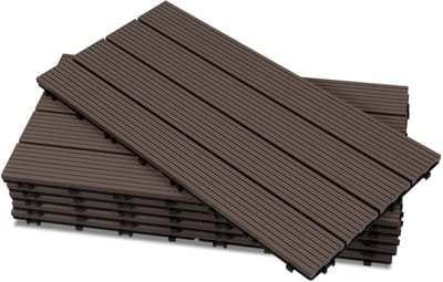 Set van 48 WPC-terrastegels, 4 latten, 30 × 60 cm, voor tuin- en balkonvloeren, kliksysteem, koffiebruin