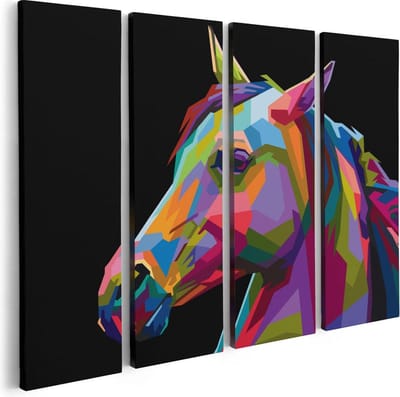 Artaza Canvas Schilderij Vierluik Kleurrijke Paardenkop - Paard - Abstract - 80x60 - Foto Op Canvas - Canvas Print