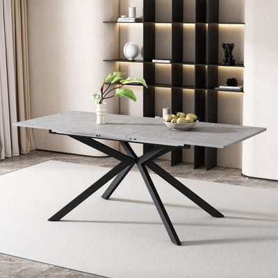 Eettafel - 150-180x70x76 cm - Automatisch Verlengbaar - Kruispoten - Hout - Zwart en Grijs