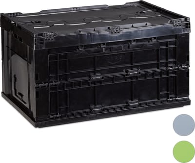 vouwkrat - 60 l - stapelbaar - met deksel - kunststof - 32,5 x 58,5 x 39,5 cm - zwart