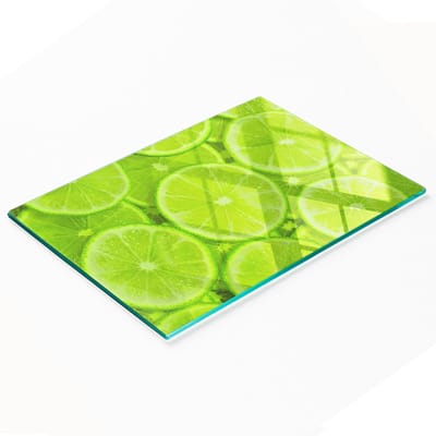 Keuken serveerplank van gehard glas met limoengroen design, 80x52 cm