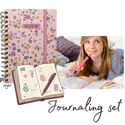IZGO Journaling set - Dagboek - Notitieboek - Notebook A5 - Stickers - Bullet Journal - Pink with flowers