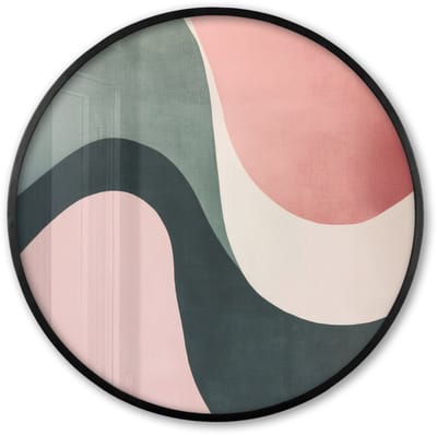 Poster in lijst Rond - Fotolijst 60x60 cm - Posters - Abstract - Golven - Sierlijk - Roze - Ronde posterlijst zwart - Decoratie - Wanddecoratie woonkamer - Muurdecoratie slaapkamer