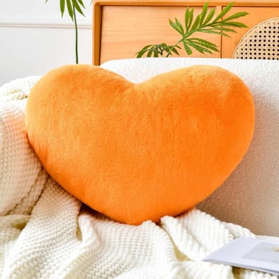 Zachte hartvormige kussens, schattig oranje hart decoratief kussen, 19,6 x 15,7 inch hart pluche kussen, faux konijnenbont kamerdecoratie sierkussen voor bank bed vrouwen Valentijnsdag
