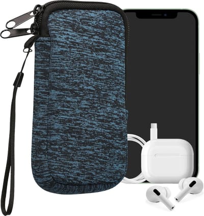 kwmobile telefoontasje universeel geschikt voor M - 5,5" smartphones - 15,2 x 8,3 cm - Hoesje met rits en polslusje -In deep ocean / zwart -