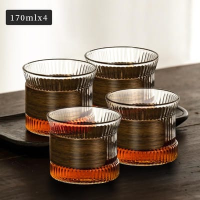 Hamerpatroon Glazen Kop Voor Koffie Houten Ring Theekop Meesterkopjes Kleine Kung Fu Set Thee Drinken Koffie Thee Mok