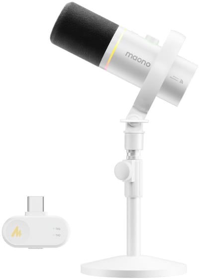 MAONO PD200W - Draadloze Podcast Microfoon - USB & XLR - Dynamische Microfoon - RGB - Noise Cancelling - Streaming & Podcast - Wit