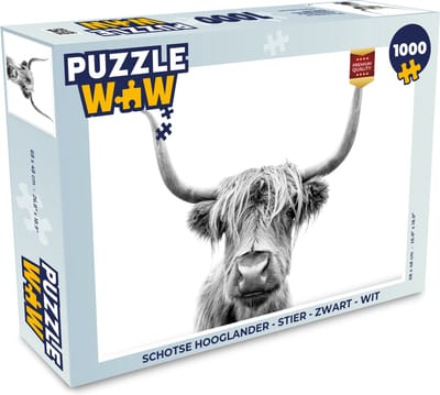 Puzzel Schotse hooglander - Stier - Zwart - Wit - Legpuzzel - Puzzel 1000 stukjes volwassenen
