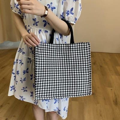 Grote capaciteit Visgraat Canvas Tas Vrouwelijke Student Klas Eén Schouder Tote Bag Casual Veelzijdige Handgedragen Boodschappentas black
