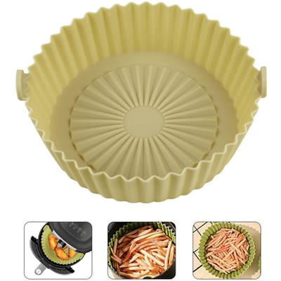 16,5 cm / 6,5 inch Luchtfriteusevoering Herbruikbare siliconen Luchtfriteusepot Gemakkelijk schoon te maken Ronde siliconenvoering 16.5cm geel