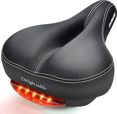 Fietszadel voor dames en heren - comfortabel fietszitje, breed MTB-zadel met achterlicht, vering, zacht, met schuim gevoerd, waterdicht, past op de meeste fietsen