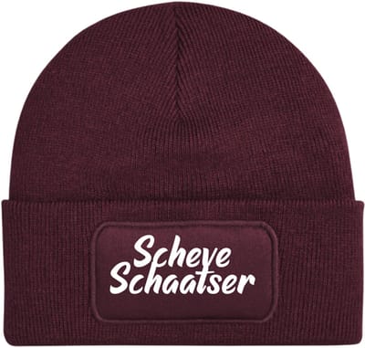 Scheve schaatser - wintermuts burgundy | wit - soBAD. | Unisex | Skimuts | Muts | Kou | met grappige tekst | Winter | Beanie | Bordeaux rood
