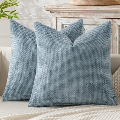 Sierkussens - Chenille Kussensloop - Set van 2 Stuks 40x40 cm - Zacht Blauwgrijs Design - Voor Bank Bed en Woonkamer - Elegant Blauwgrijs