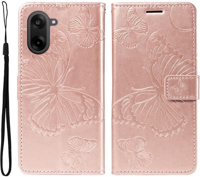 Coverup Hoesje - Geschikt voor OnePlus Nord CE5 Hoesje - Coverup Vlinders Book Case - Rose Gold