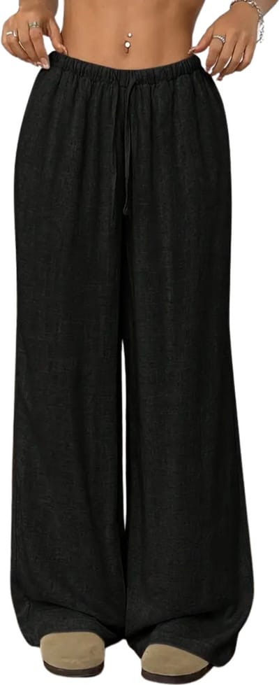 Livano Linnen Broek Dames - Zomerbroek - Volwassenen - Lange Broek - Pantalon - Strandbroek - Zomer - Ibiza Stijl - Zwart - Maat XS