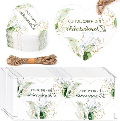 Labels met Bedankt en Hart Eucalyptus - 100 Stickers voor Cadeaus, Verjaardagen, Doop en Bruiloften