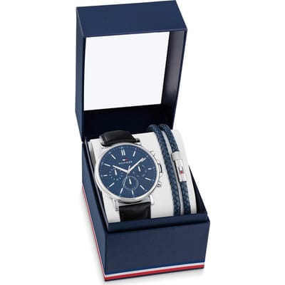 Tommy Hilfiger TH2770161 Tyson Heren Horloge - Mineraalglas - Staal/Leer - Zilverkleurig/Zwart - 44 mm breed - Quartz - Gesp - 5 ATM (douchen)
