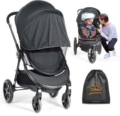 2 in 1 Zonnescherm en Klamboes voor Kinderwagen met UPF 50+, Duurzaam Muskietennet voor Buggy