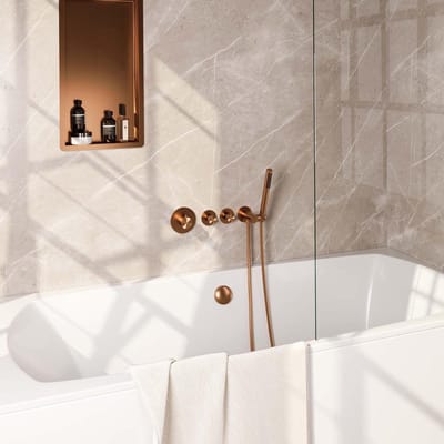 Brauer Copper Edition Thermostatische Inbouw Badkraan Badvulcombinatie - Staaf - Doucheslang - Wandaansluitbocht - Handdouche - Koper Geborsteld Pvd