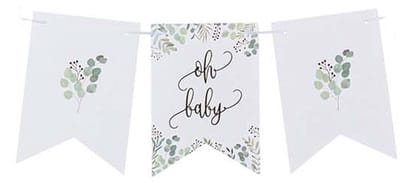 ARTYFETES - Slinger 11 vlaggetjes "Oh Baby" Plantaardig en Goud 140 cm Baby shower