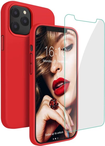 Hoesje Geschikt voor iPhone 12 / 12 Pro hoesje - Soft Nano siliconen Gel Rubber backcover Rood met 1X Glazen screenprotector