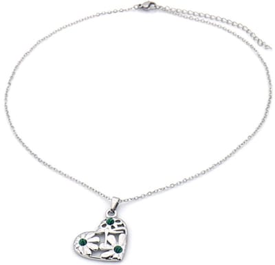 Ketting met Hart - Zilverkleurig - Hart met Bloemen Groen - RVS - Stainless Steel – valentijn – cadeau
