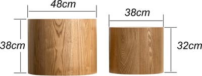 MIVRAY Salontafelset - Ronde Nesttafels Met Boomring Blad - Voor Woonkamer Of Balkon - Houtkleurig - 48x38 En 38x32 Cm