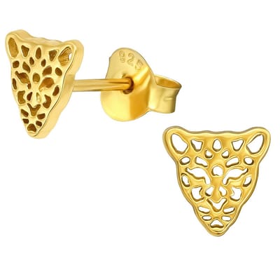 Joy|S - Zilveren luipaard oorbellen - 6 mm oorknoppen - panter / tijger - gold plated
