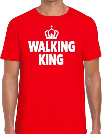Walking King t-shirt rood heren - feest shirts heren - wandel/avondvierdaagse kleding S