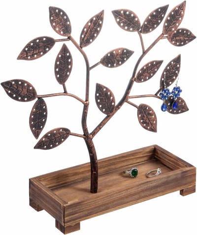 Sieraden Boom - Oorbel Houder - Sieraden Opbergen - Vergulde Bladeren - 34cm Hoog - Brons