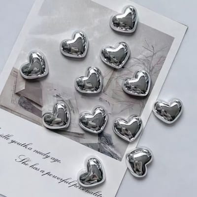 TLVX 10 stuks Kleine 3D Zilver Glimmende Hartjes Magneten / Leuke Koelkastmagneten / Foto Magneet / Speel- & Leer / School / Kaart / Whiteboard / Valentijn / Boodschappenlijst / Notitie / Memo bord / Schoolbord / Magnetisch / Love You Magneetjes