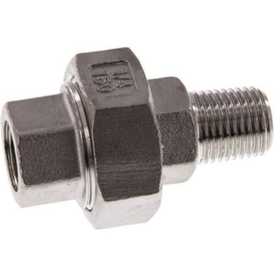 Rp 1/4'' x R 1/4'' F/M RVS Borstnippel 3-delig met Vlakke afdichting 16 Bar