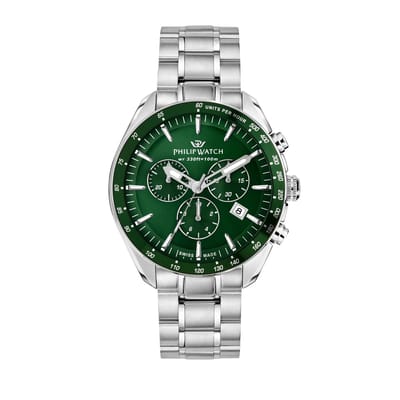 Philip Watch - Blaze Sport Men - R8273995019 - Chronograaf - Swiss Made - Herenhorloge - 42 MM - Zilver - Groen - Roestvrij staal