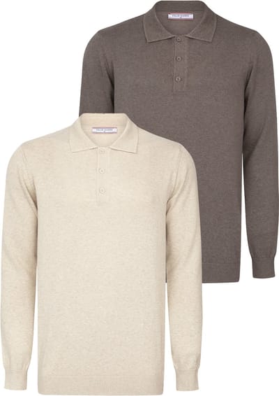 Felix Hardy Pullover Met Polokraag - 2 Pack Polo - 100% Katoen Heren Beige-Bruin - 2Xl