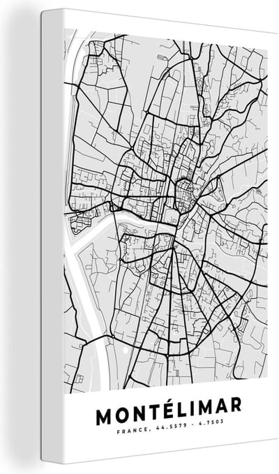Canvas Schilderij Kaart – Stadskaart – Frankrijk - Montélimar - Plattegrond - 20x30 cm - Wanddecoratie
