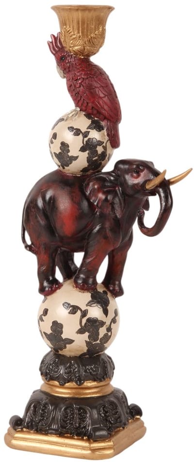 Baroque - Kandelaar - Kandelaar Olifant 30 cm - Rood - Resin - 30.5x12x9 - Polyresin