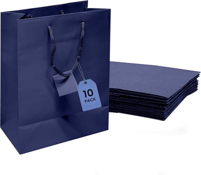 10x Blauwe Cadeautasjes met Handvatten - Stevige Papieren Geschenkzakjes voor Cadeaus en Winkelen