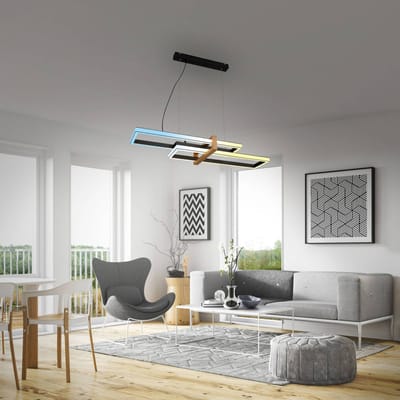 BRILONER - Hanglamp - 4768015 - CCT kleurtemperatuurregeling - Memory functie - Traploos dimbaar - Inclusief afstandsbediening - Timer functie - 100 x 34 x 120 cm - Zwart hout