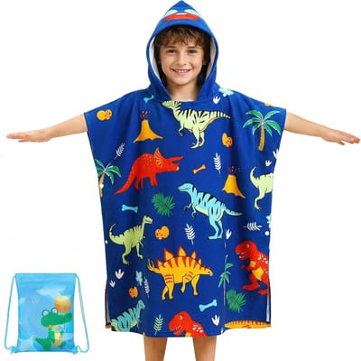 Hooded badponcho van zachte microvezel voor kinderen, absorberende strandhanddoek met haai-print, 75x180 cm, ideaal voor 6-15 jaar, perfect voor strand en zwembad